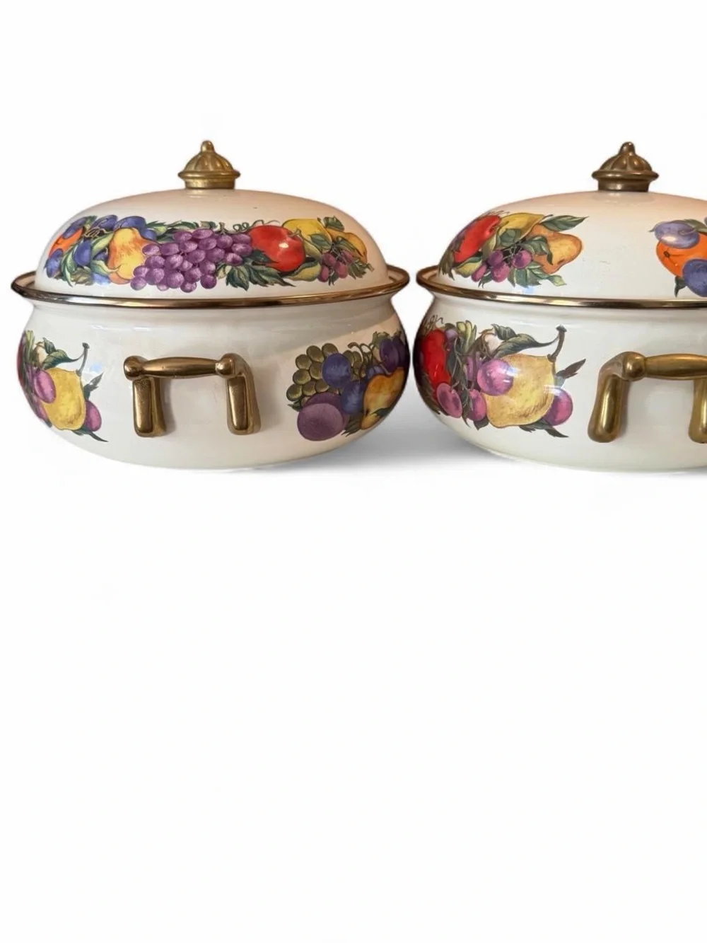 2 vintage Fruit-Pattern Covered Ceramic Covered Casserole Dish’s/ Dutch ovens